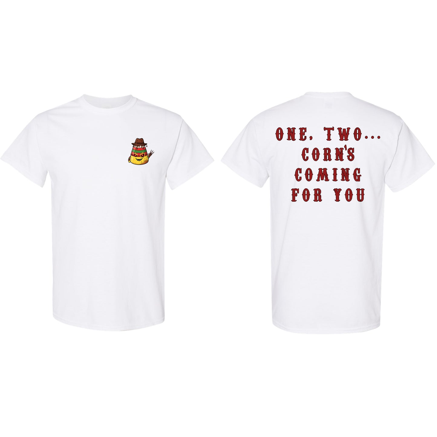 FREDDY CORN Horror Killer Candy Corn Shirt, Children of the Candy Corn Halloween Shirt, Funny Horror Movie Parody Tees, Funny Killer Candy Corn Series