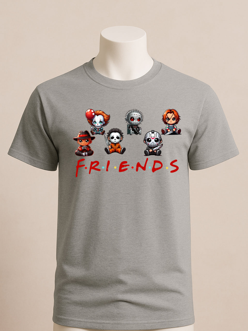 Horror Movie Characters Friends Shirt, Chibi Friends Halloween Characters, Cute Horror Movie Characters, Spooky Season Tee
