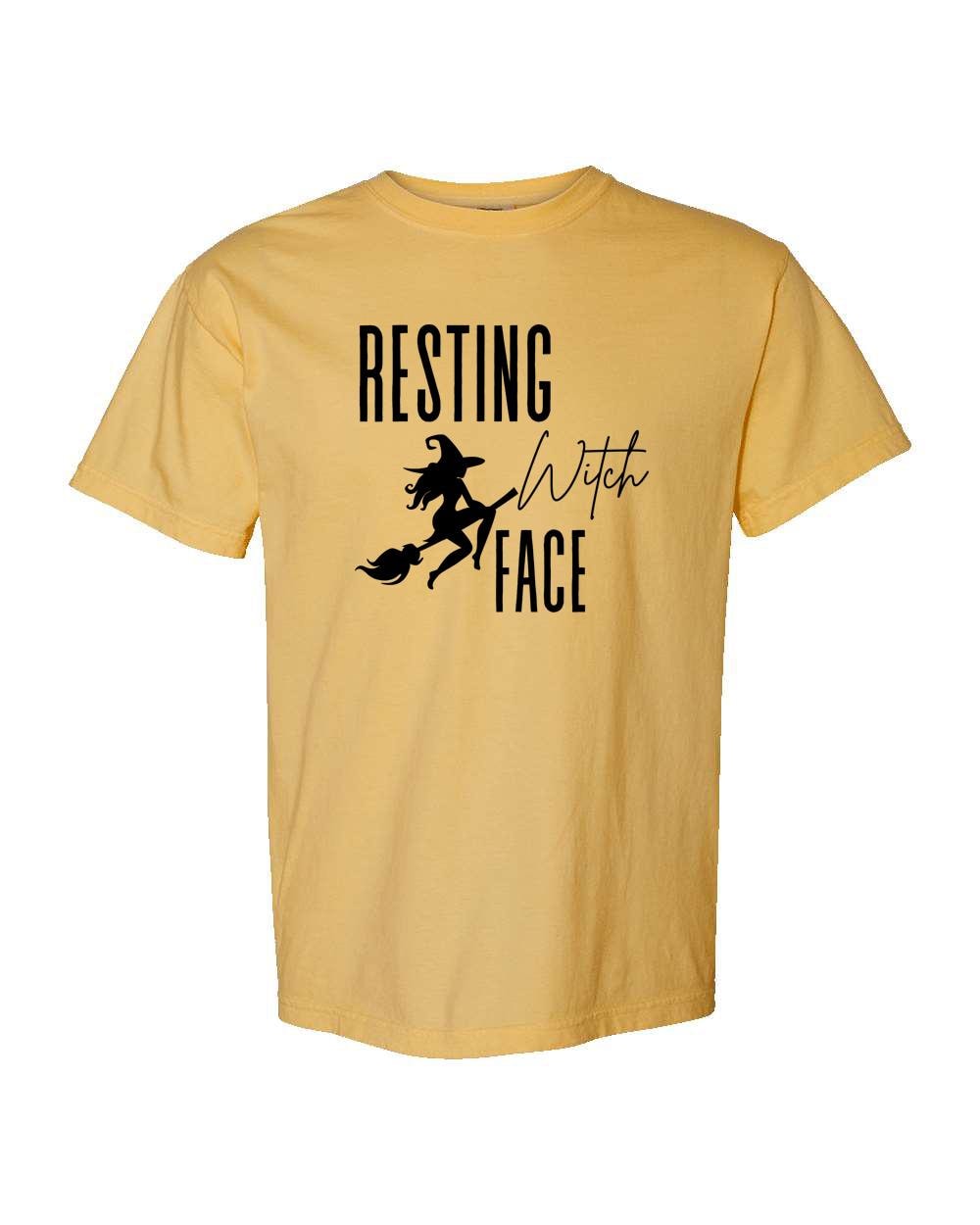 Resting Witch Face Shirt Comfort Colors, Funny Halloween Witch on Broom T-Shirt, Woman's Spooky Season Fall Tee, Trendy Halloween Shirt