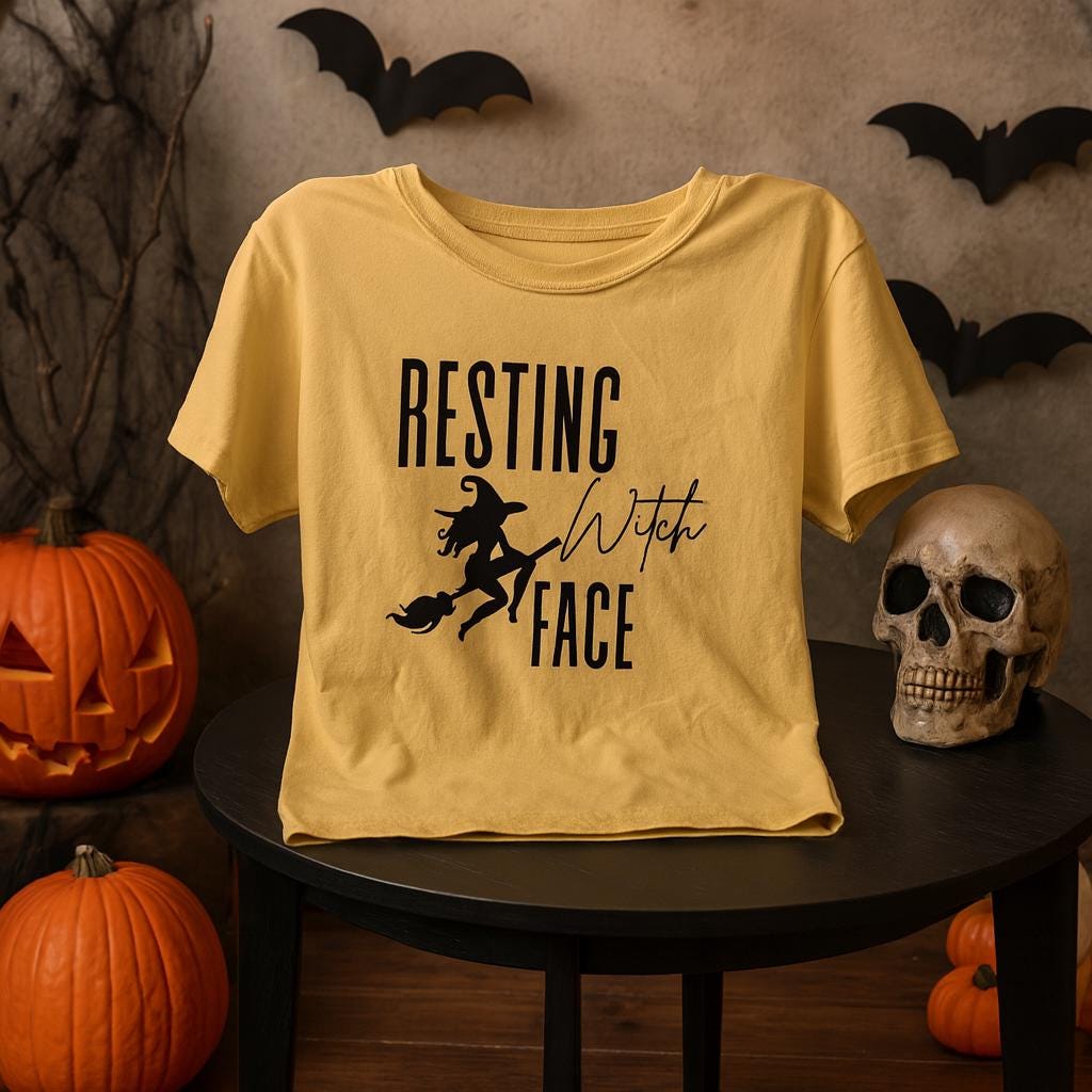 Resting Witch Face Shirt Comfort Colors, Funny Halloween Witch on Broom T-Shirt, Woman's Spooky Season Fall Tee, Trendy Halloween Shirt