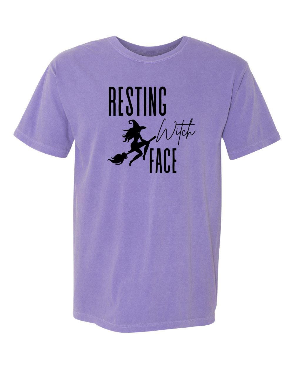 Resting Witch Face Shirt Comfort Colors, Funny Halloween Witch on Broom T-Shirt, Woman's Spooky Season Fall Tee, Trendy Halloween Shirt