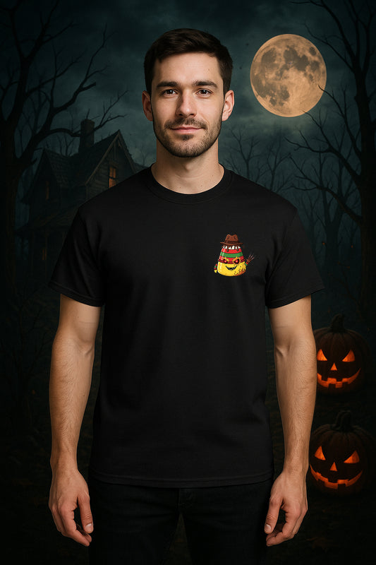 FREDDY CORN Horror Killer Candy Corn Shirt, Children of the Candy Corn Halloween Shirt, Funny Horror Movie Parody Tees, Funny Killer Candy Corn Series