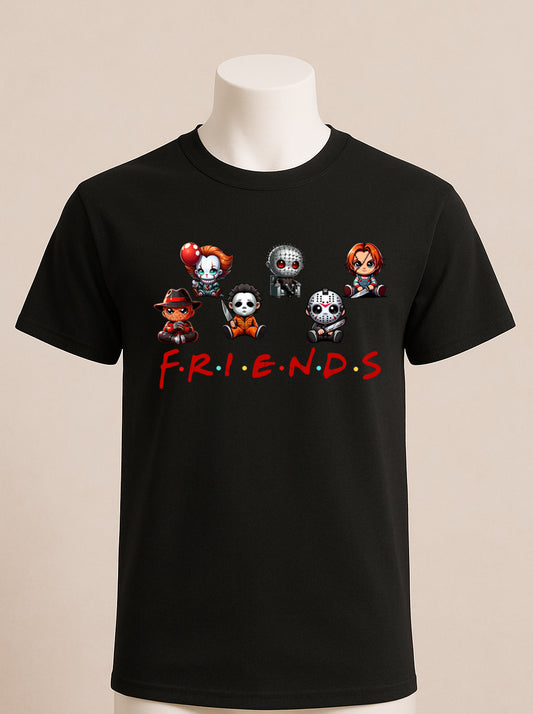 Horror Movie Characters Friends Shirt, Chibi Friends Halloween Characters, Cute Horror Movie Characters, Spooky Season Tee